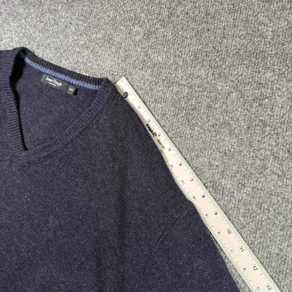 James Pringle Sweater Mens XXL Navy Blue Pure New Wool V-Neck Knit Pullover